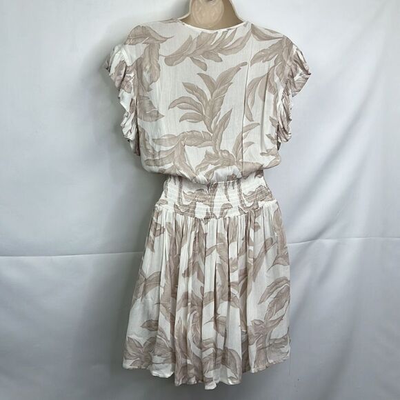 Elan Tan and white tropical print smocked waist wrap top mini dress NWT size XS - Picture 10 of 16